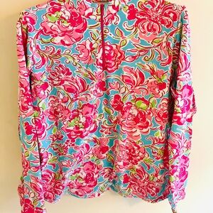 ICIKULS Top Women’s Size XL Performance Golf Zip Pullover Floral Mesh Sleeves